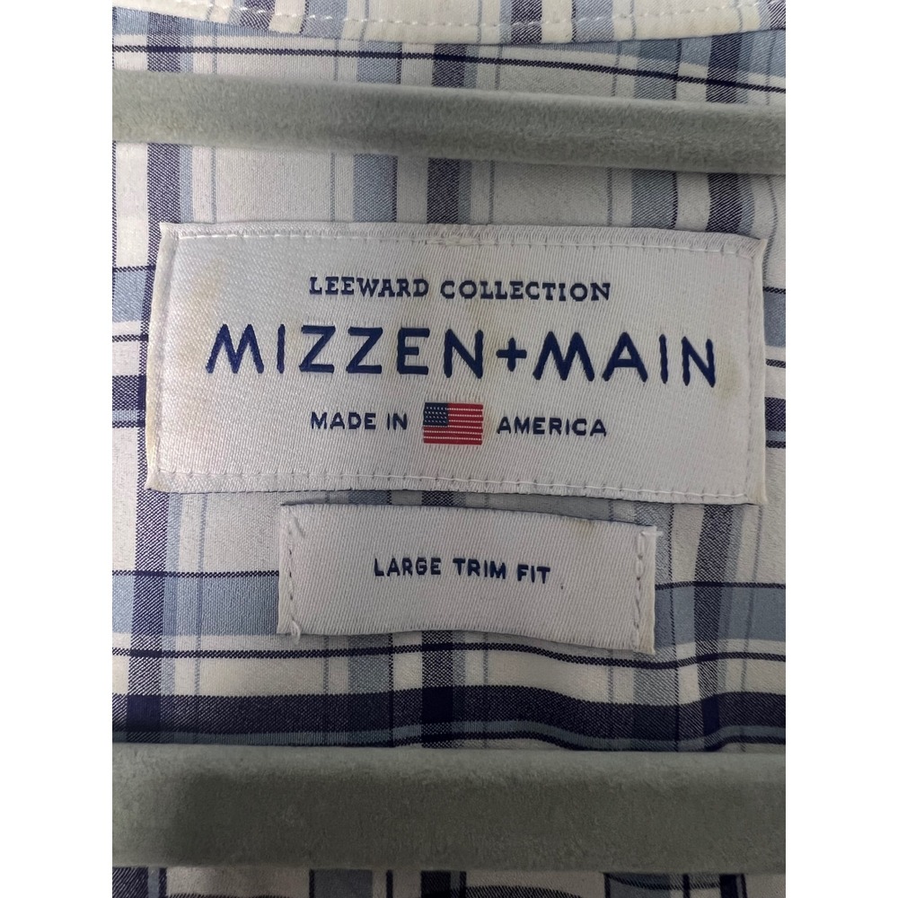 Mizzen+Main Leeward Collection Plaid Shirt Mens Large Blue White Stretch - Picture 4 of 7